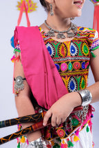 Banjara India Kutchi Emboidered Orange Girls Chaniya Choli with Dupatta (CC1-DROP) - White