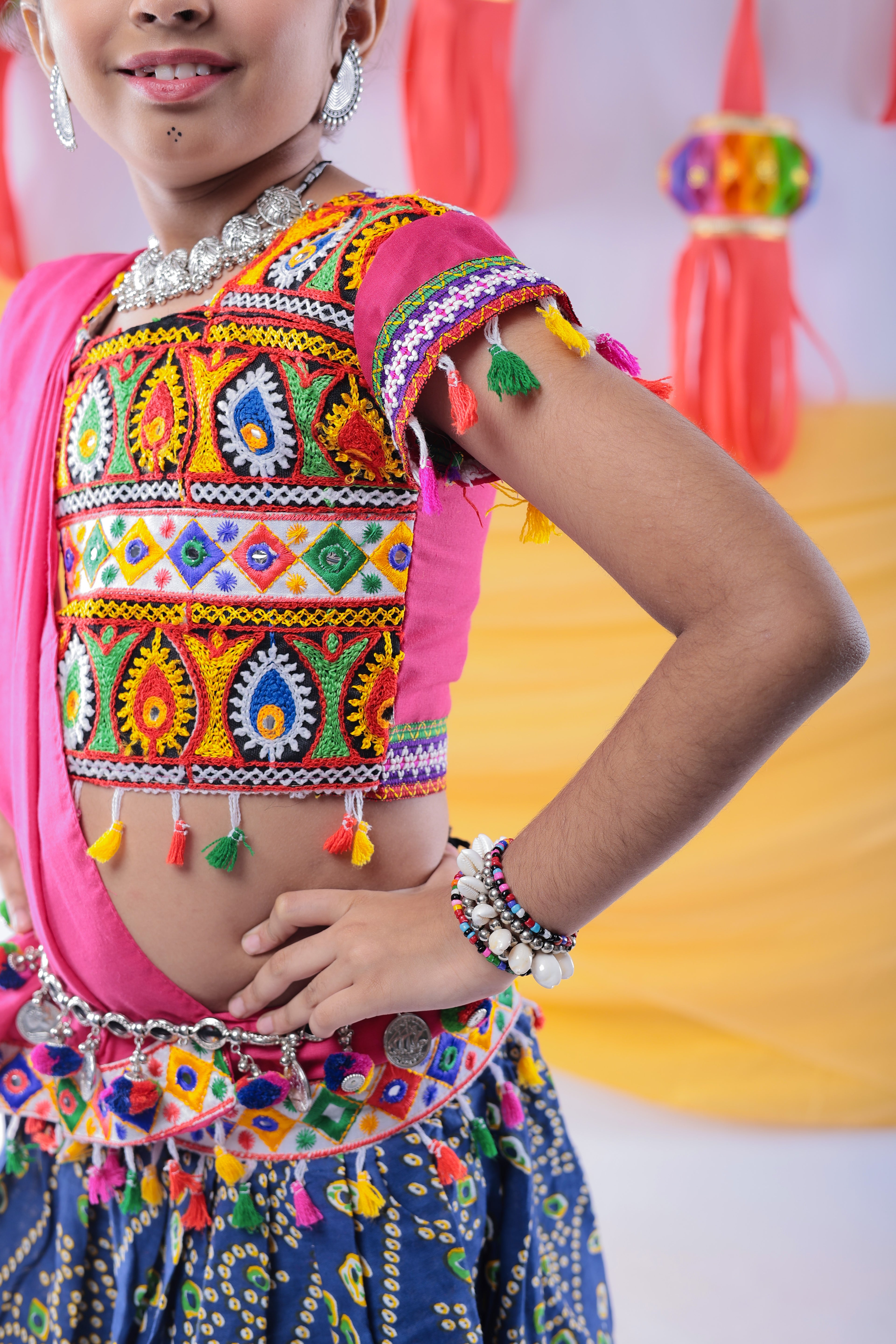Banjara India Kutchi Emboidered Black Girls Chaniya Choli with Dupatta (CC1-RJS) - Blue