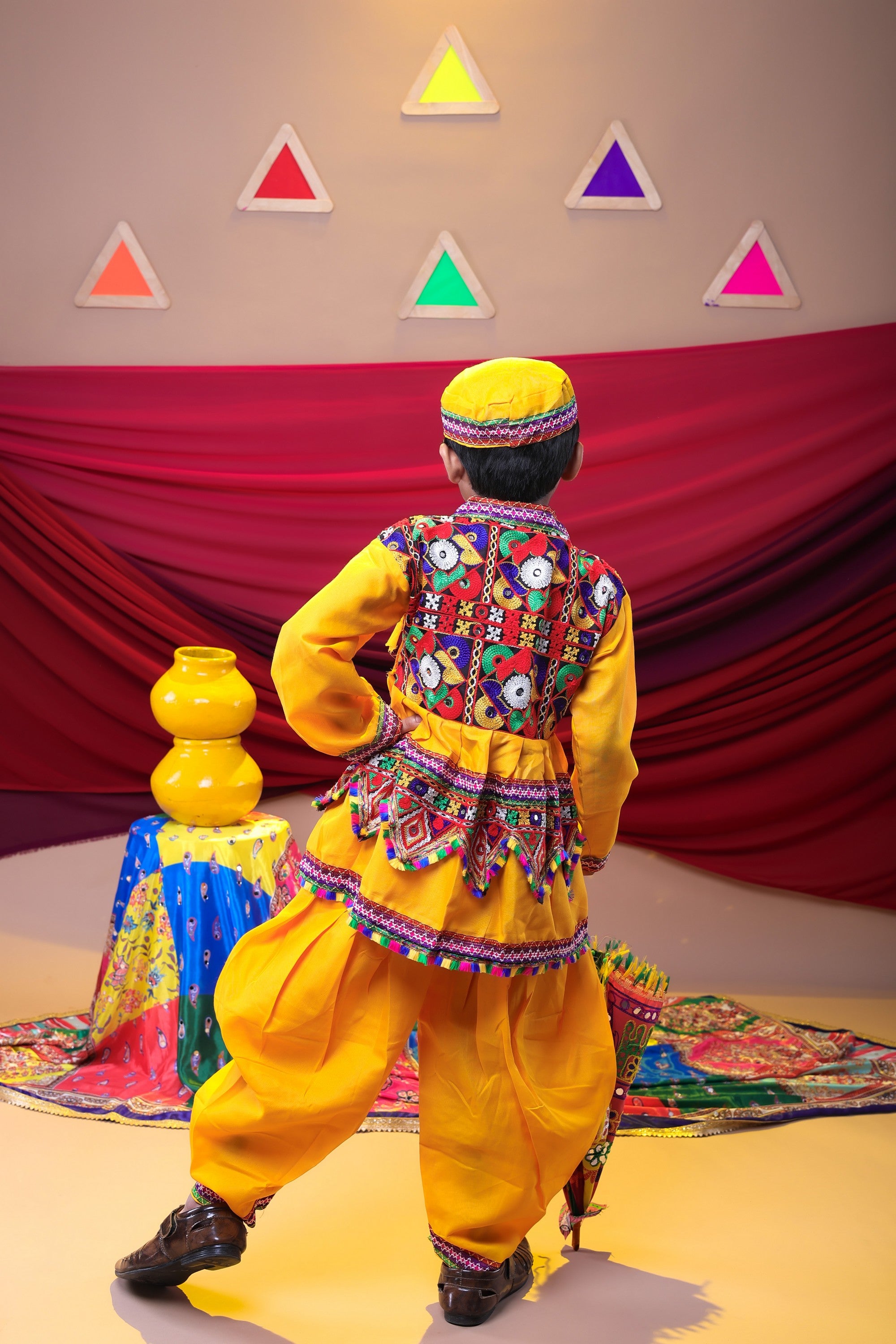 Banjara India Embroidered Kediya Dhoti Set For Boys KD-SELF_Yellow