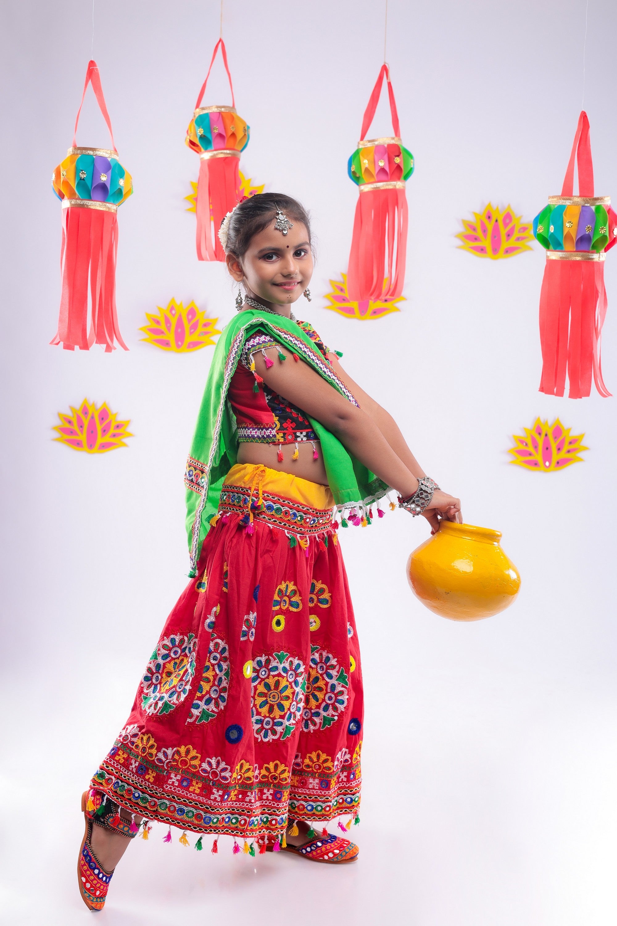 Banjara India Kutchi Emboidered Red Girls Chaniya Choli with Dupatta (CC-RING) - Red