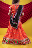 Banjara India Kutchi Emboidered Black Girls Chaniya Choli with Dupatta (CC-DOT) - Orange