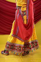 Banjara India Kutchi Emboidered Black Girls Chaniya Choli with Dupatta (CC-DOT) - Yellow
