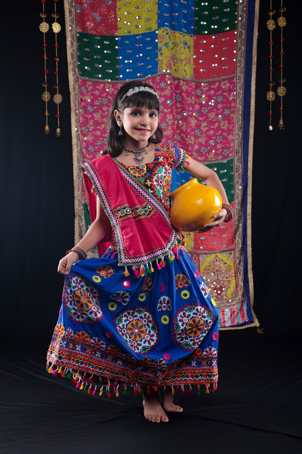 Banjara India Kutchi Emboidered Blue Girls Chaniya Choli with Dupatta (CC-RING) - Blue