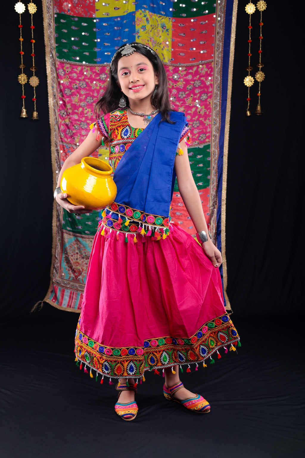 Banjara India Kutchi Emboidered Blue Girls Chaniya Choli with Dupatta (CC1-DROP) - PINK