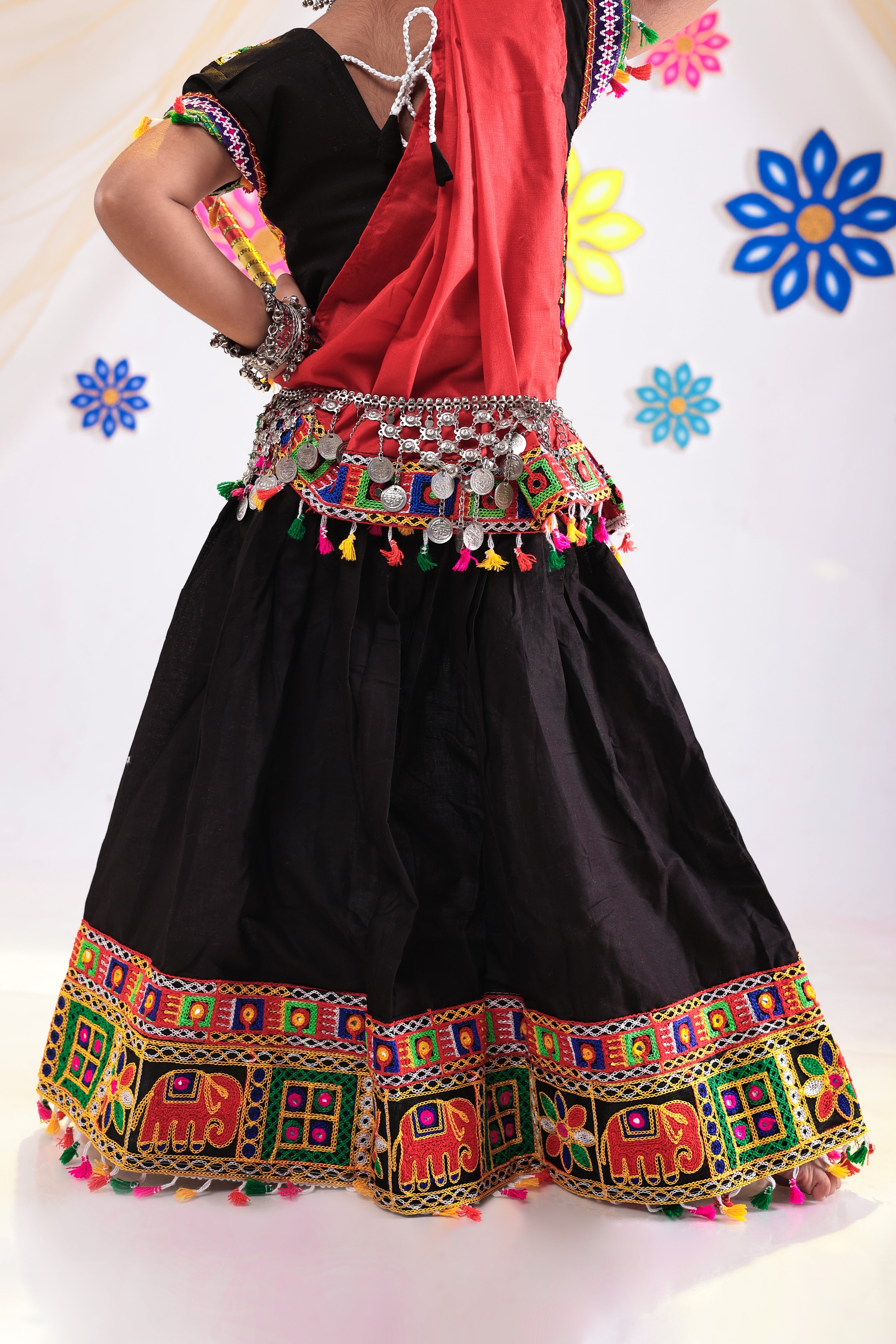 Banjara India Kutchi Emboidered Black Girls Chaniya Choli with Dupatta (CC1-WILD) - Black