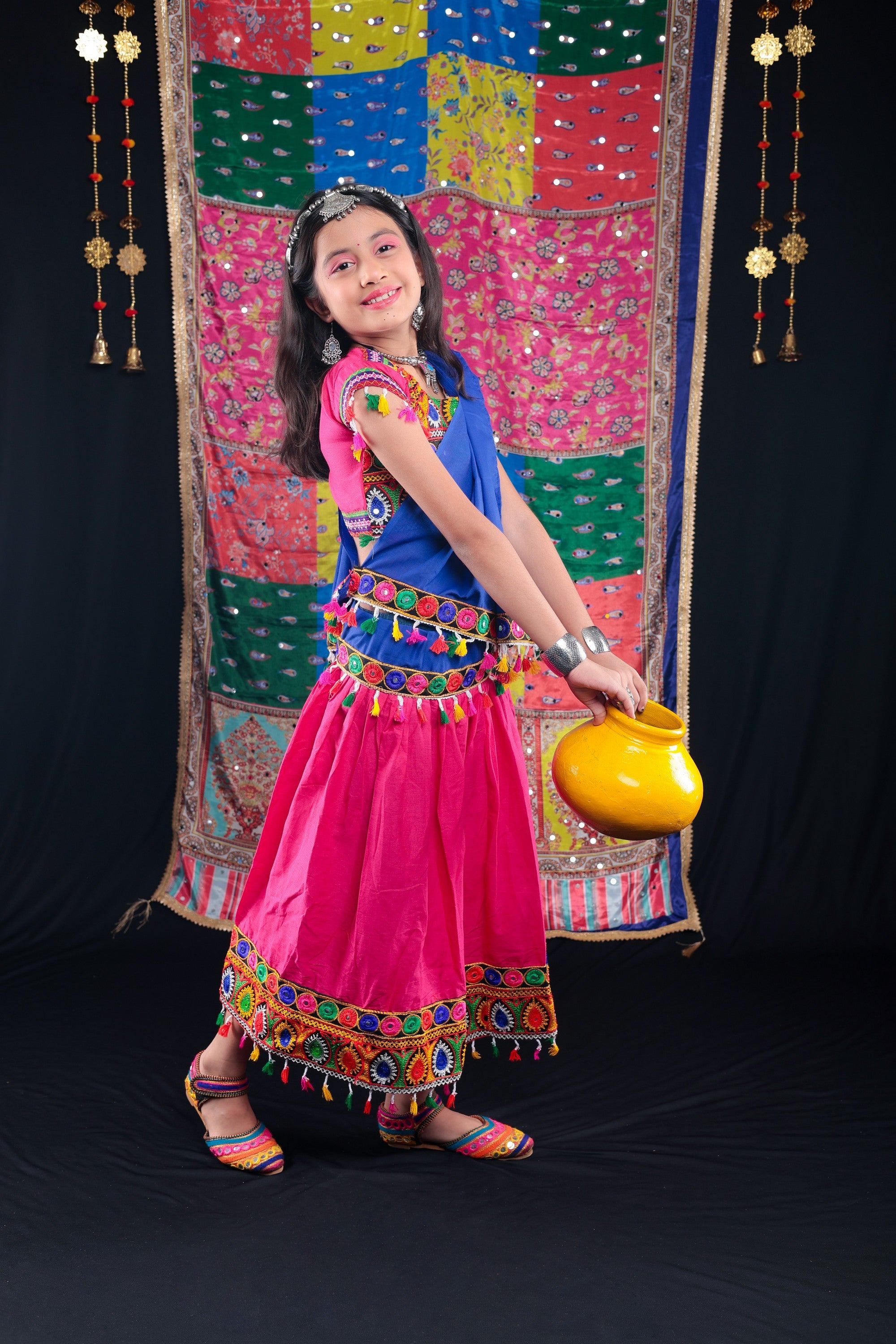 Banjara India Kutchi Emboidered Blue Girls Chaniya Choli with Dupatta (CC1-DROP) - PINK