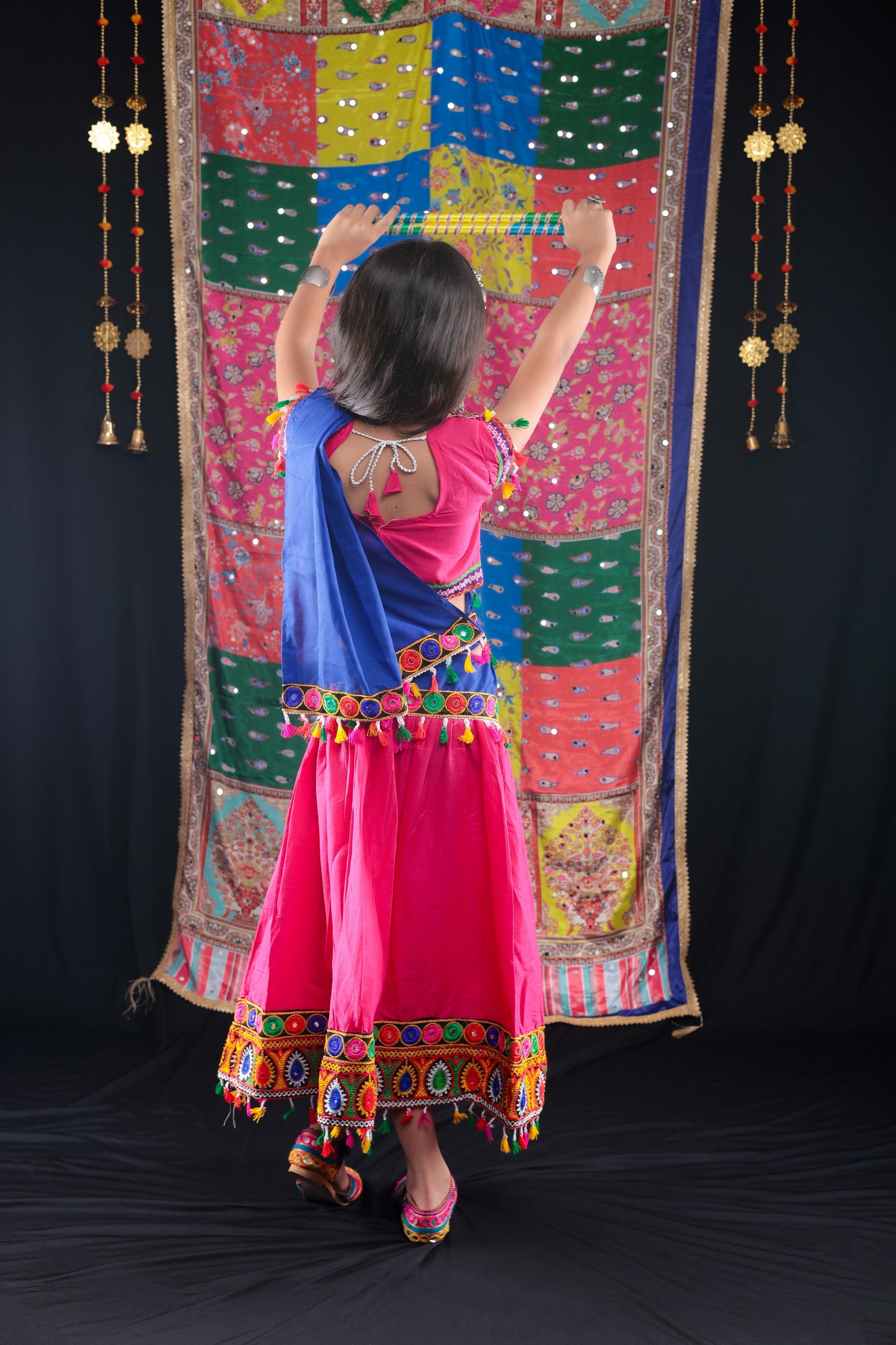 Banjara India Kutchi Emboidered Blue Girls Chaniya Choli with Dupatta (CC1-DROP) - PINK