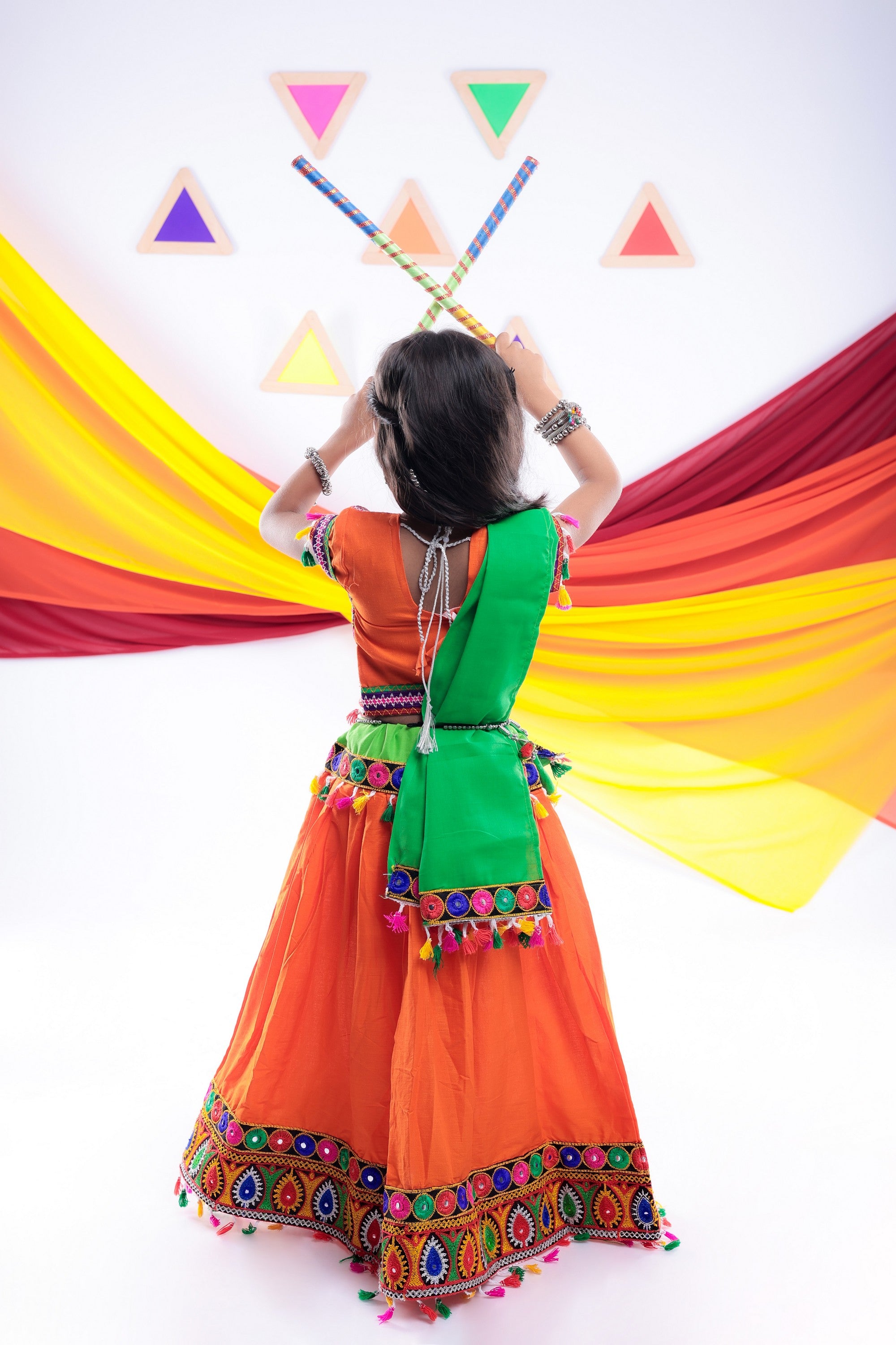 Banjara India Kutchi Embroidered Red Girls Chaniya Choli with Dupatta (CC1-DROP) - Orange