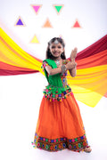 Banjara India Kutchi Embroidered Red Girls Chaniya Choli with Dupatta (CC1-DROP) - Orange