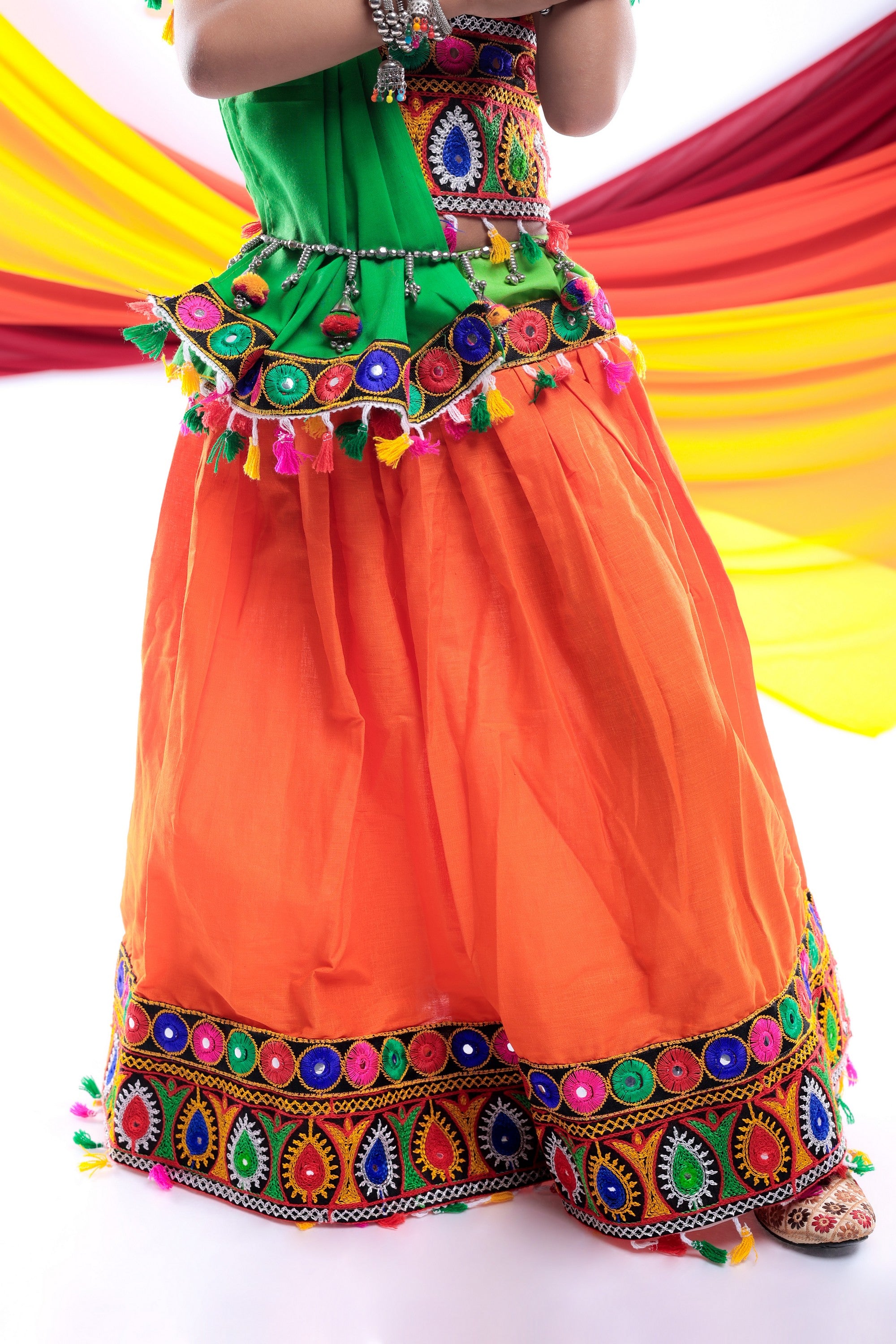 Banjara India Kutchi Embroidered Red Girls Chaniya Choli with Dupatta (CC1-DROP) - Orange