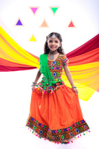 Banjara India Kutchi Embroidered Red Girls Chaniya Choli with Dupatta (CC1-DROP) - Orange