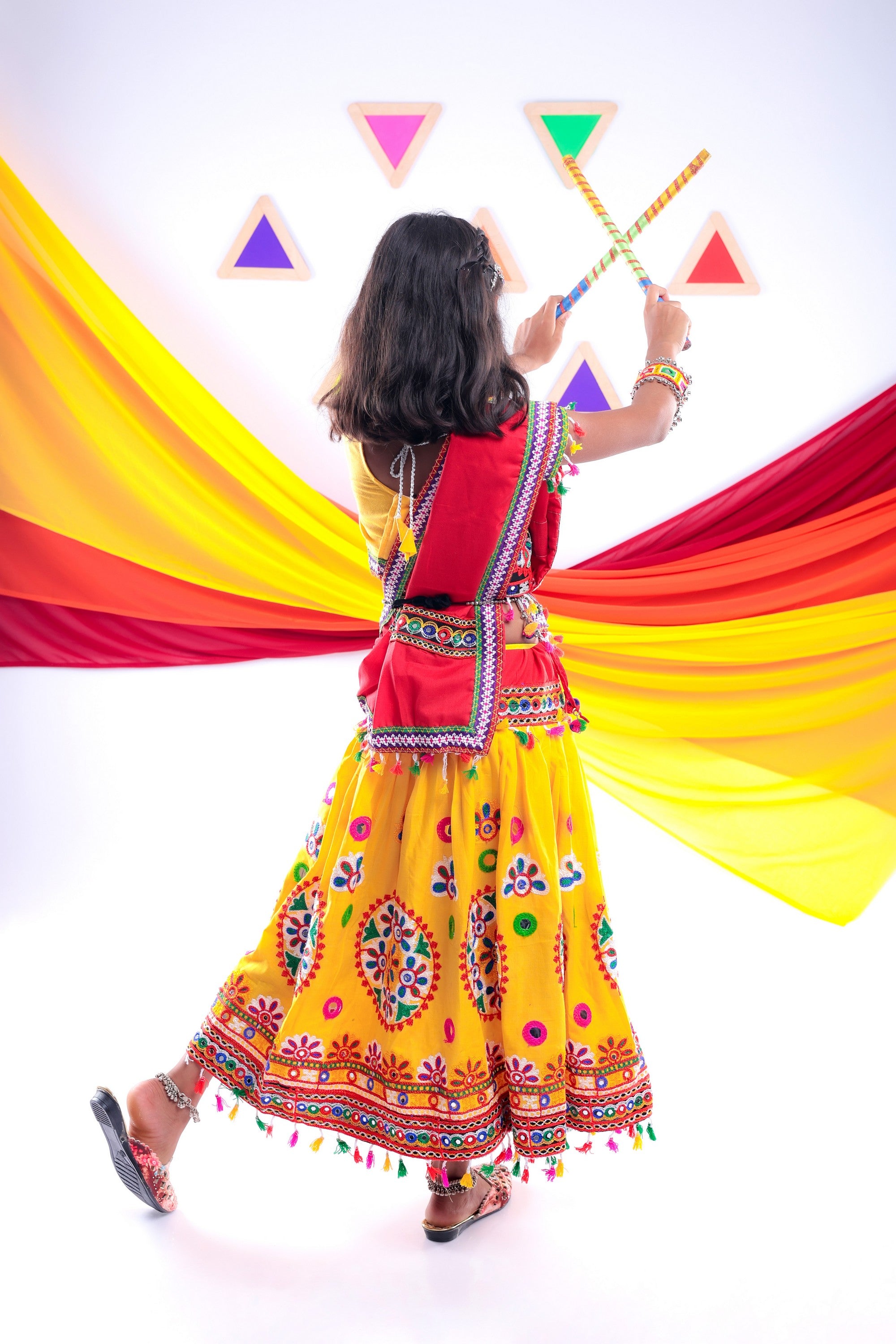 Banjara India Kutchi Emboidered Yellow Girls Chaniya Choli with Dupatta (CC-RING) - Yellow
