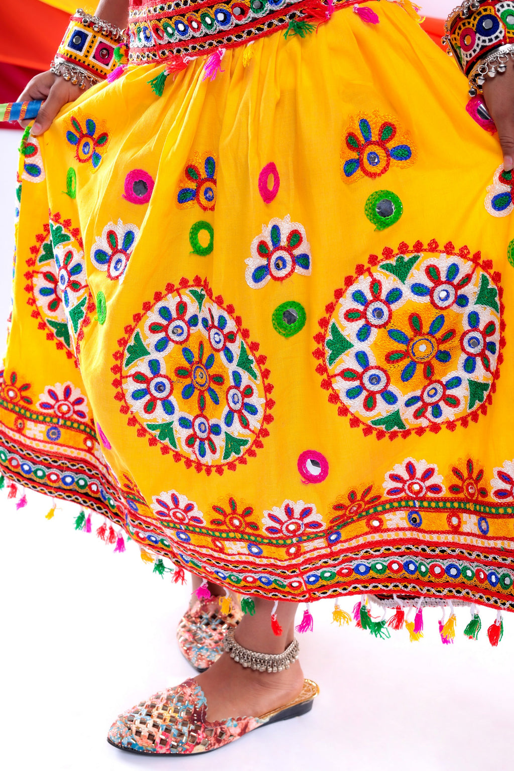 Banjara India Kutchi Emboidered Yellow Girls Chaniya Choli with Dupatta (CC-RING) - Yellow