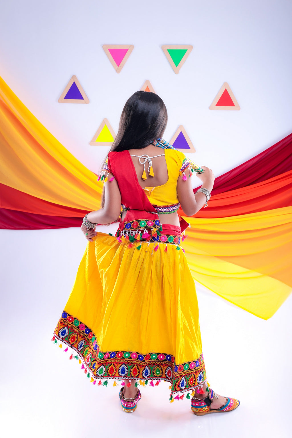 Banjara India Kutchi Emboidered White Girls Chaniya Choli with Dupatta (CC1-DROP) - Yellow