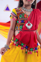 Banjara India Kutchi Emboidered White Girls Chaniya Choli with Dupatta (CC1-DROP) - Yellow
