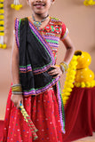 Banjara India Kutchi Emboidered Black Girls Chaniya Choli with Dupatta (CC-DOT) - Red