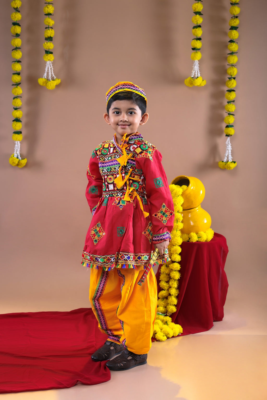 Banjara India Embroidered Kediya Dhoti Set For Boys KD-CONT_Red
