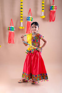 Banjara India Kutchi Emboidered Pink Girls Chaniya Choli with Dupatta (CC-DROP) - Red