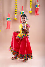 Banjara India Kutchi Emboidered Pink Girls Chaniya Choli with Dupatta (CC1-DROP) - Red