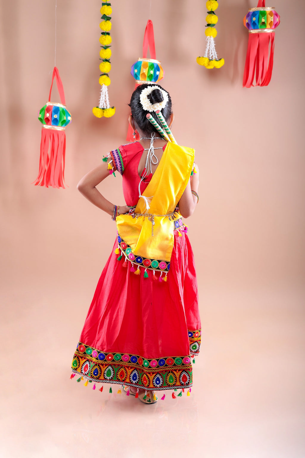 Banjara India Kutchi Emboidered Pink Girls Chaniya Choli with Dupatta (CC1-DROP) - Red