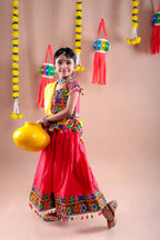 Banjara India Kutchi Emboidered Pink Girls Chaniya Choli with Dupatta (CC1-DROP) - Red