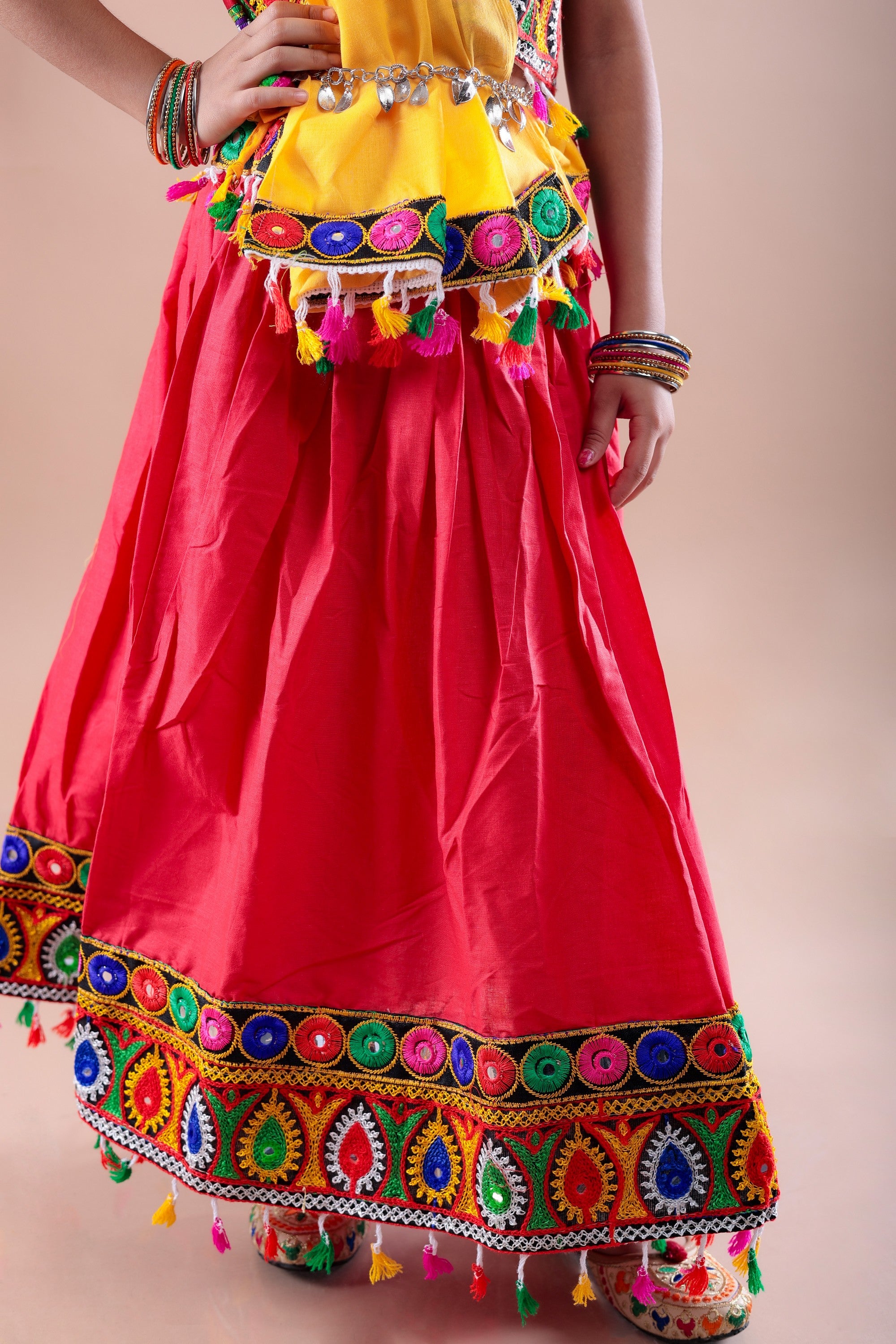 Banjara India Kutchi Emboidered Pink Girls Chaniya Choli with Dupatta (CC1-DROP) - Red