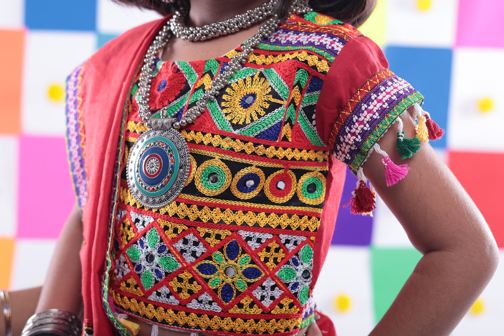 Banjara India Kutchi Emboidered Yellow Girls Chaniya Choli with Dupatta (CC-RSGL) - YELLOW