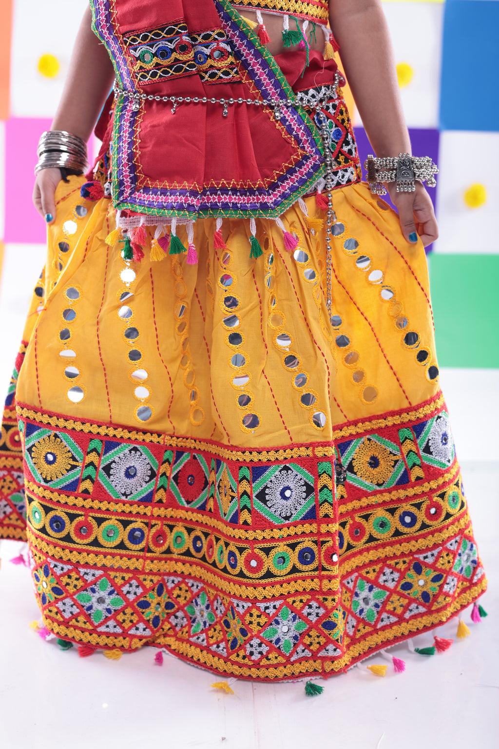 Banjara India Kutchi Emboidered Yellow Girls Chaniya Choli with Dupatta (CC-RSGL) - YELLOW