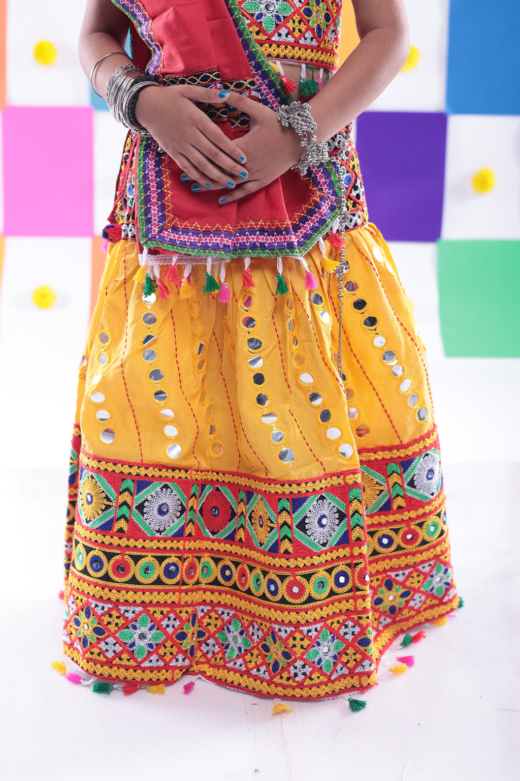 Banjara India Kutchi Emboidered Yellow Girls Chaniya Choli with Dupatta (CC-RSGL) - YELLOW