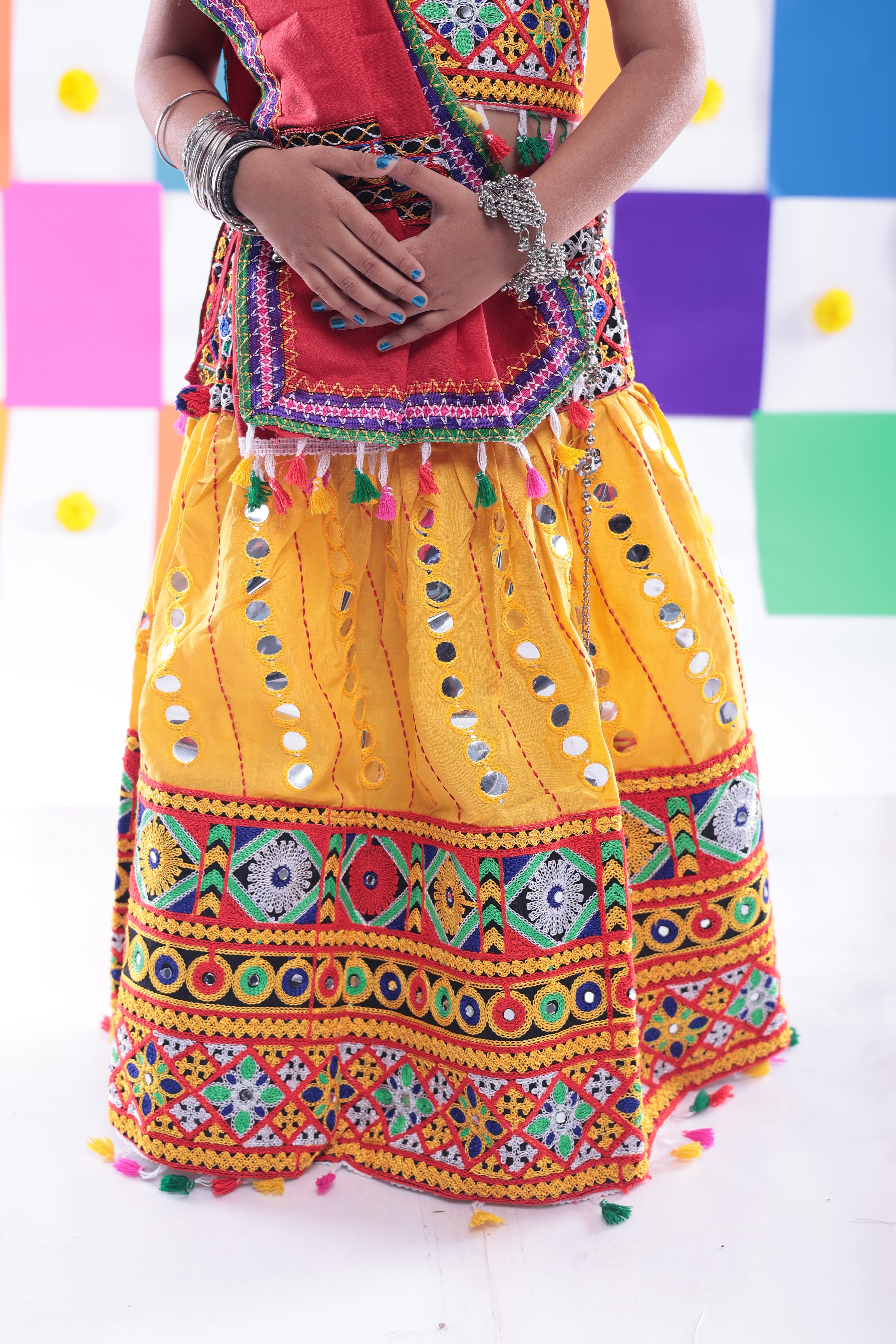 Banjara India Kutchi Emboidered Yellow Girls Chaniya Choli with Dupatta (CC-RSGL) - YELLOW