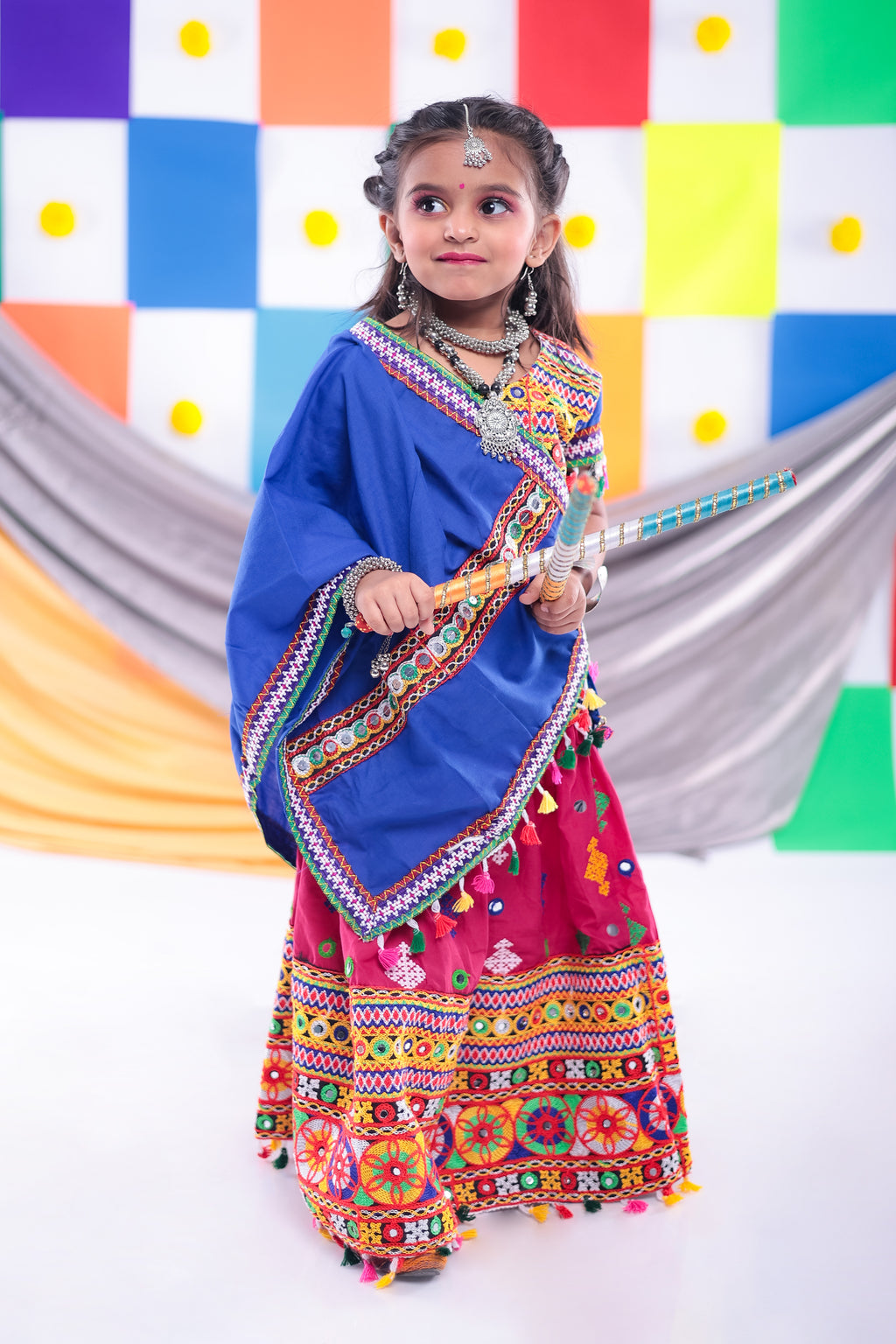 Banjara India Kutchi Emboidered Pink Girls Lehenga Choli with Dupatta (CC-BTTA) - Pink