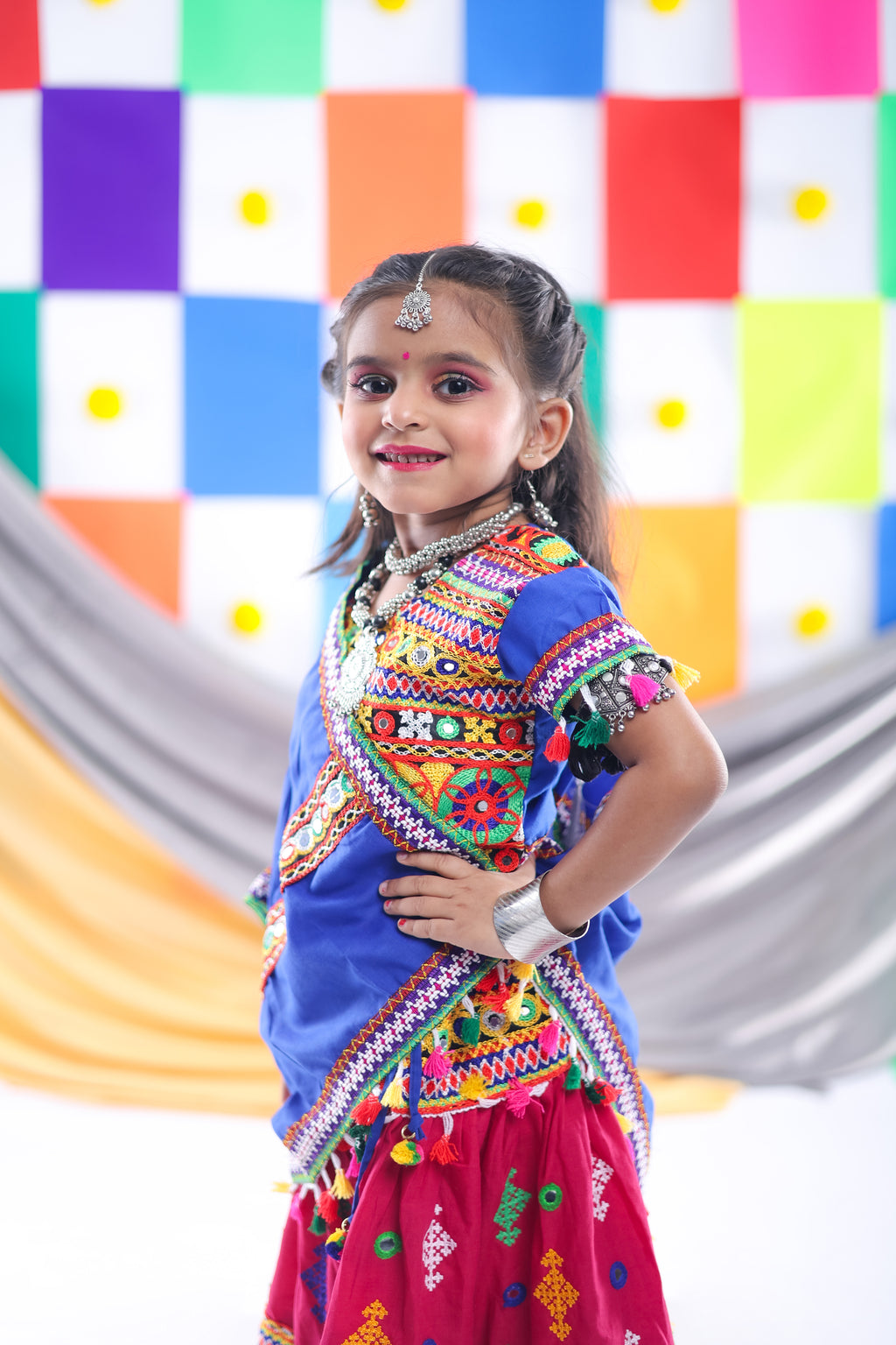 Banjara India Kutchi Emboidered Pink Girls Lehenga Choli with Dupatta (CC-BTTA) - Pink