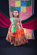 Banjara India Kutchi Emboidered Orange Girls Lehenga Choli with Dupatta (CC-BTTA) - Orange