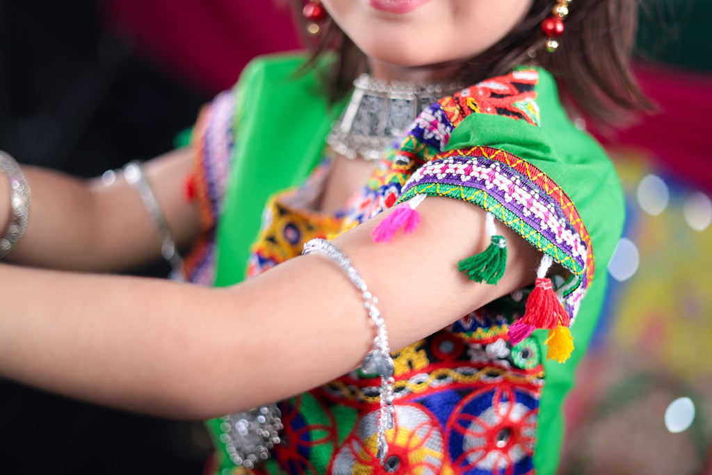 Banjara India Kutchi Emboidered Orange Girls Lehenga Choli with Dupatta (CC-BTTA) - Orange
