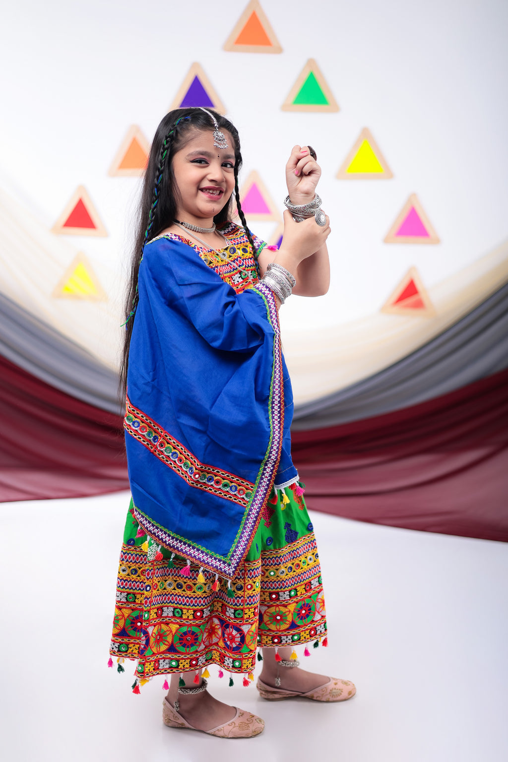 Banjara India Kutchi Emboidered Green Girls Lehenga Choli with Dupatta (CC-BTTA) - Green