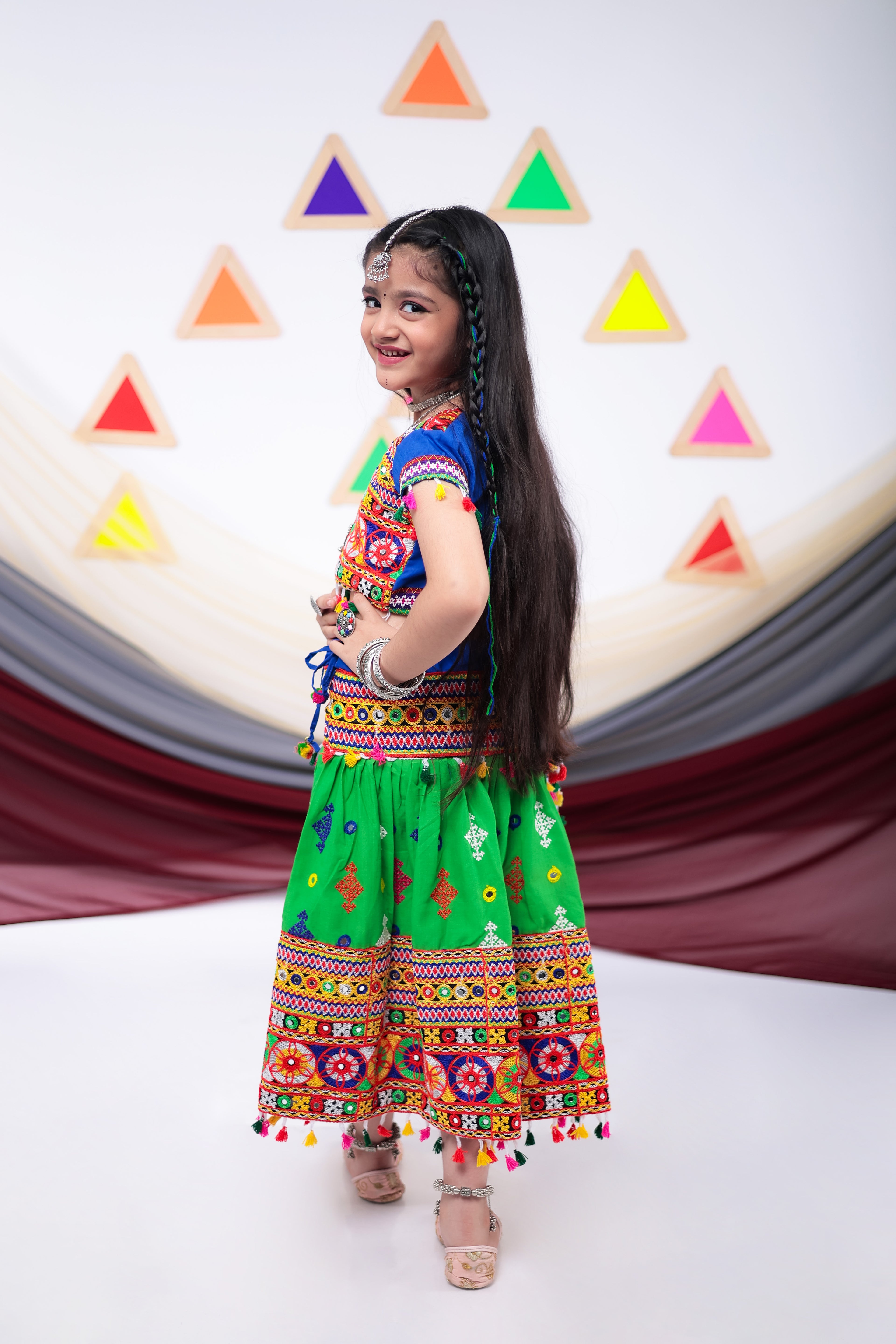 Banjara India Kutchi Emboidered Green Girls Lehenga Choli with Dupatta (CC-BTTA) - Green