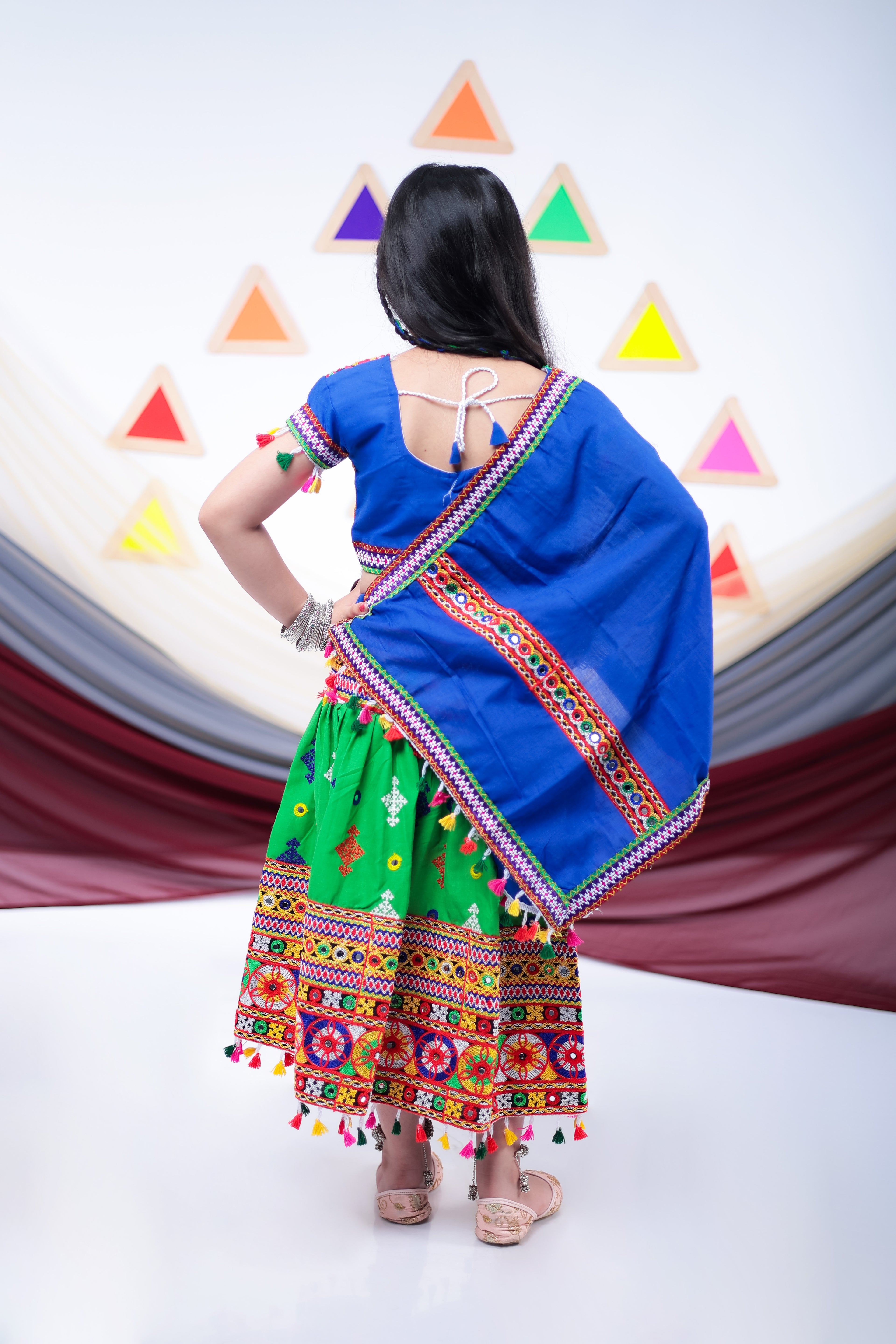 Banjara India Kutchi Emboidered Green Girls Lehenga Choli with Dupatta (CC-BTTA) - Green