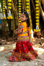 Banjara India Kutchi Emboidered Black Girls Lehenga Choli with Dupatta (CC-BTTA) - Red