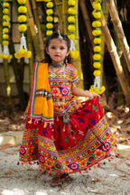 Banjara India Kutchi Emboidered Black Girls Lehenga Choli with Dupatta (CC-BTTA) - Red