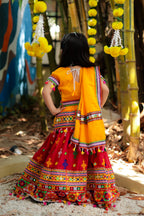 Banjara India Kutchi Emboidered Black Girls Lehenga Choli with Dupatta (CC-BTTA) - Red