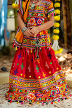 Banjara India Kutchi Emboidered Black Girls Lehenga Choli with Dupatta (CC-BTTA) - Red