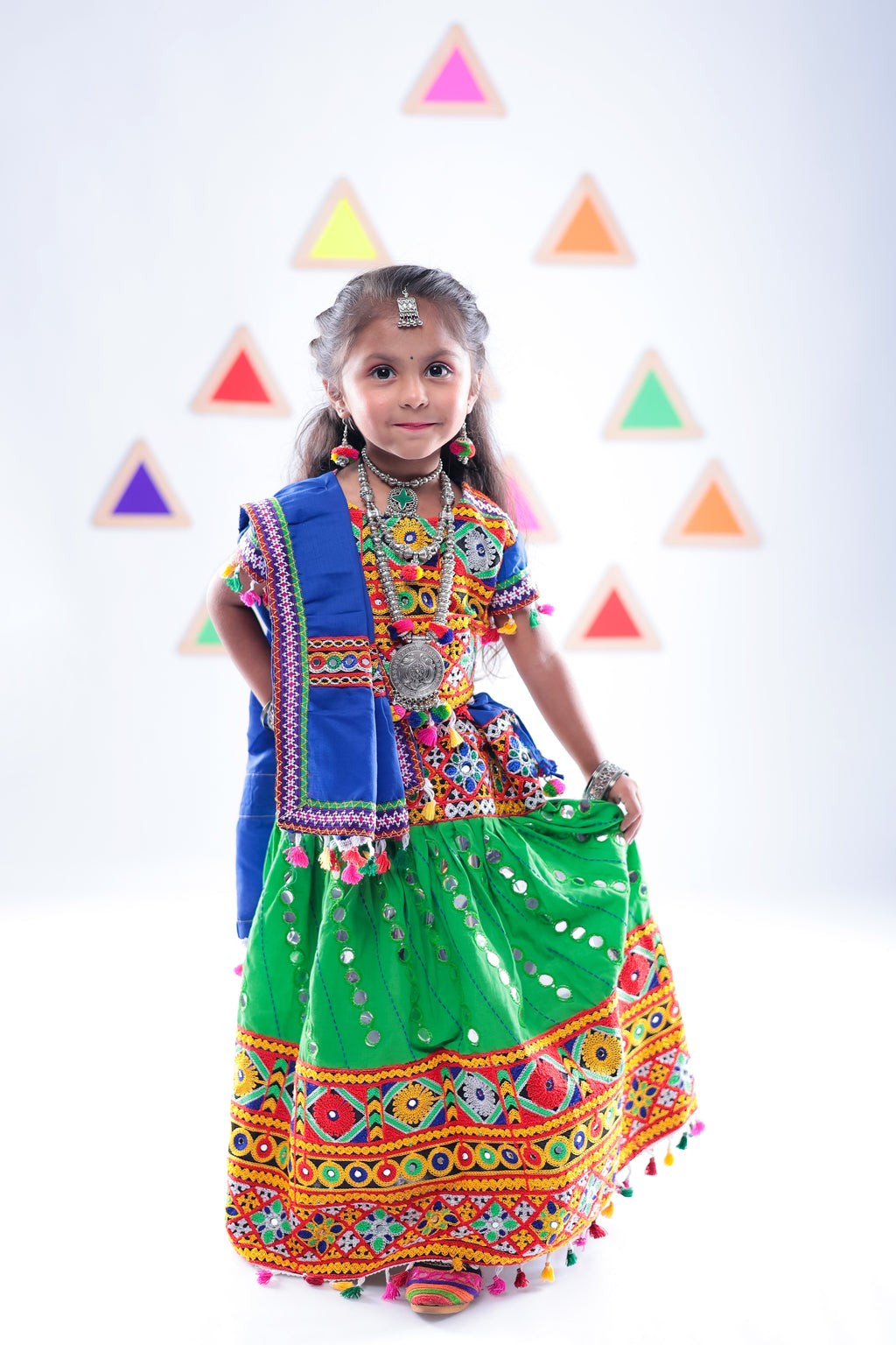 Banjara India Kutchi Emboidered Green Girls Chaniya Choli with Dupatta (CC-RSGL) - Green