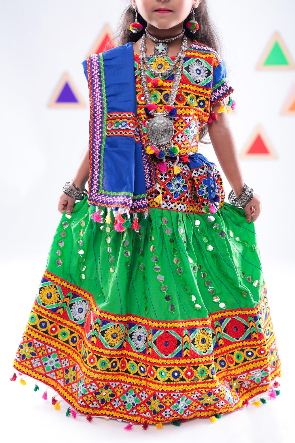 Banjara India Kutchi Emboidered Green Girls Chaniya Choli with Dupatta (CC-RSGL) - Green