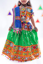 Banjara India Kutchi Emboidered Green Girls Chaniya Choli with Dupatta (CC-RSGL) - Green