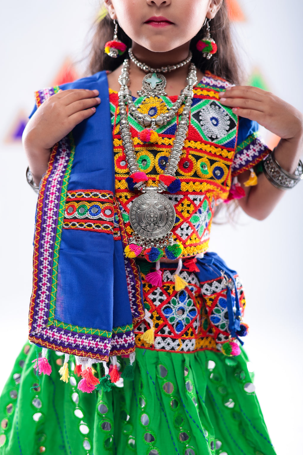 Banjara India Kutchi Emboidered Green Girls Chaniya Choli with Dupatta (CC-RSGL) - Green