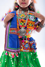 Banjara India Kutchi Emboidered Green Girls Chaniya Choli with Dupatta (CC-RSGL) - Green