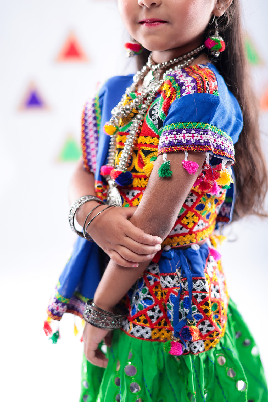 Banjara India Kutchi Emboidered Green Girls Chaniya Choli with Dupatta (CC-RSGL) - Green
