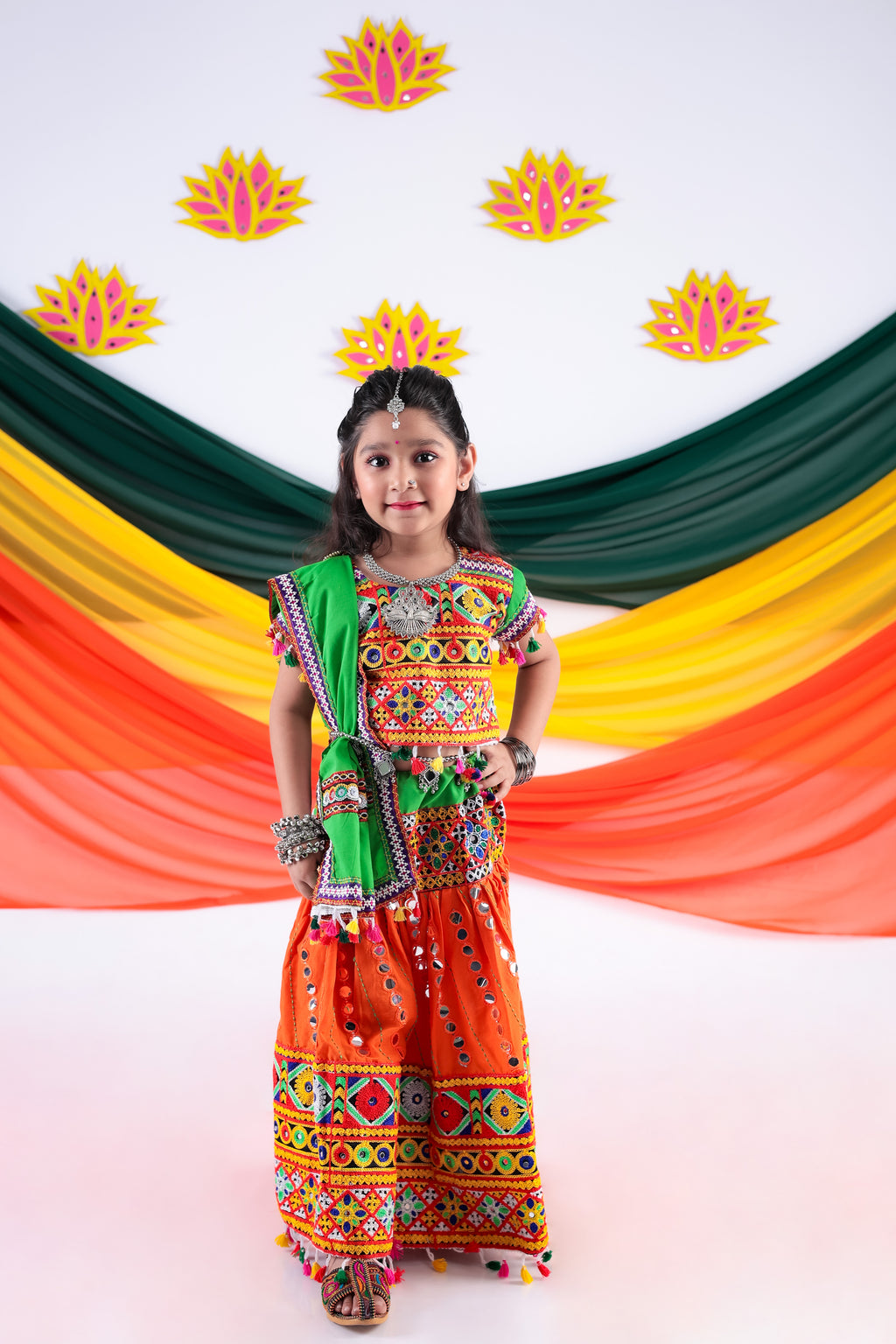 Banjara India Kutchi Emboidered Orange Girls Chaniya Choli with Dupatta (CC-RSGL) - ORANGE