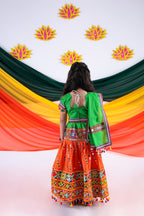 Banjara India Kutchi Emboidered Orange Girls Chaniya Choli with Dupatta (CC-RSGL) - ORANGE