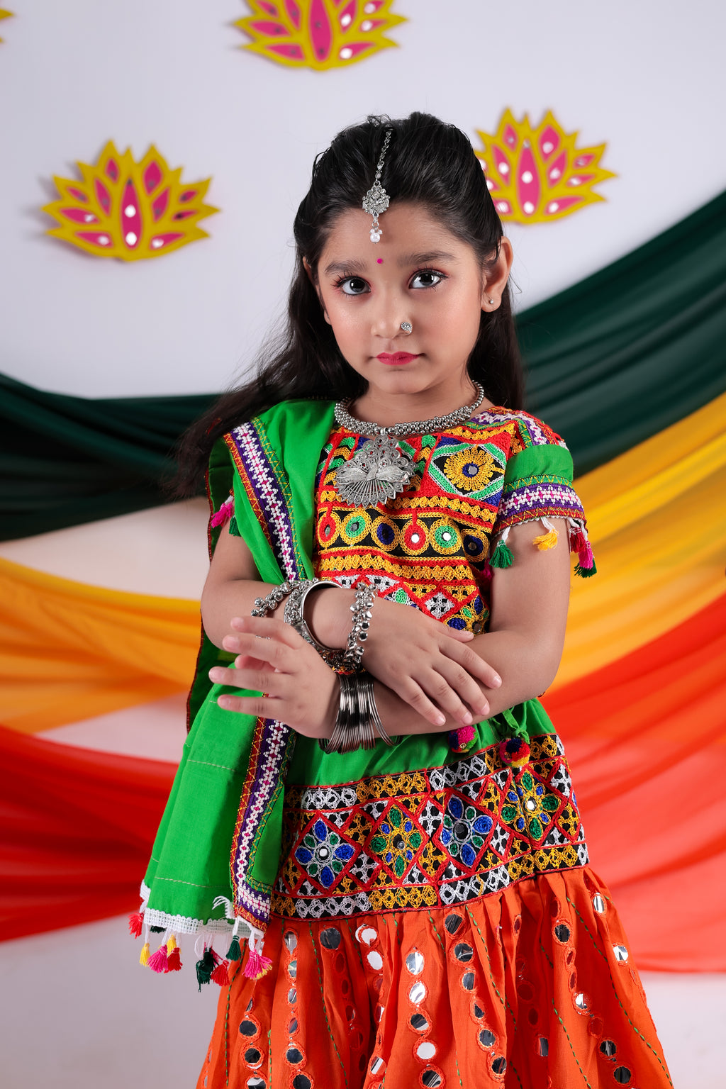 Banjara India Kutchi Emboidered Orange Girls Chaniya Choli with Dupatta (CC-RSGL) - ORANGE